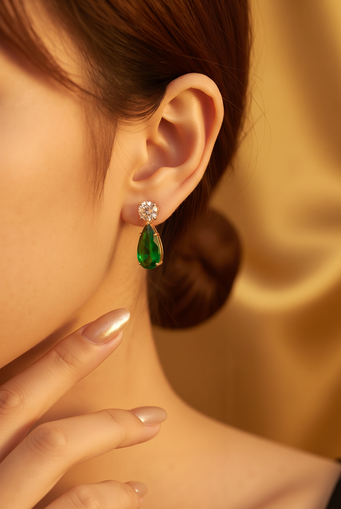 18kt White And Yellow Gold GIA Certified Diamond And Green Emerald Earrings