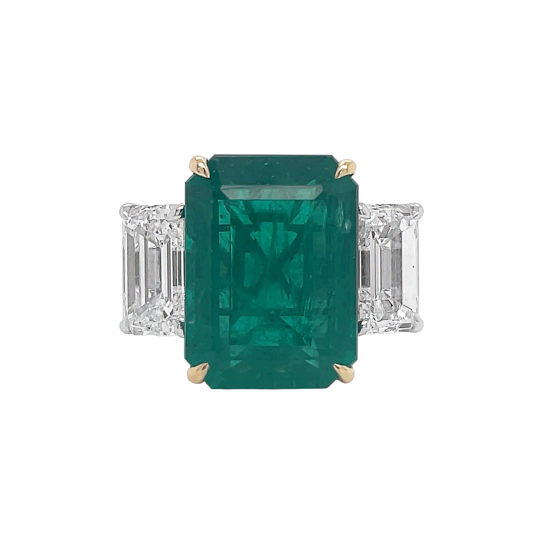 18kt White and Yellow Gold Diamond and Green Emerald