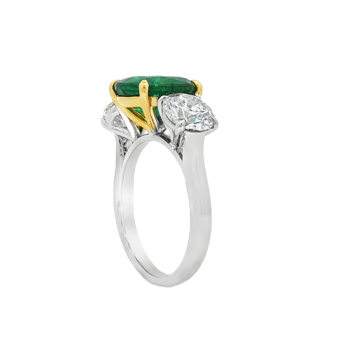 18kt White And Yellow Gold GIA Certified Diamond And GIA Certified Green Emerald Ring