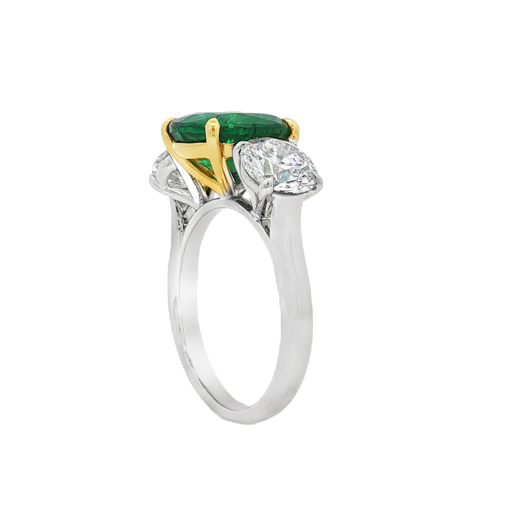 18kt White And Yellow Gold GIA Certified Diamond And GIA Certified Green Emerald Ring