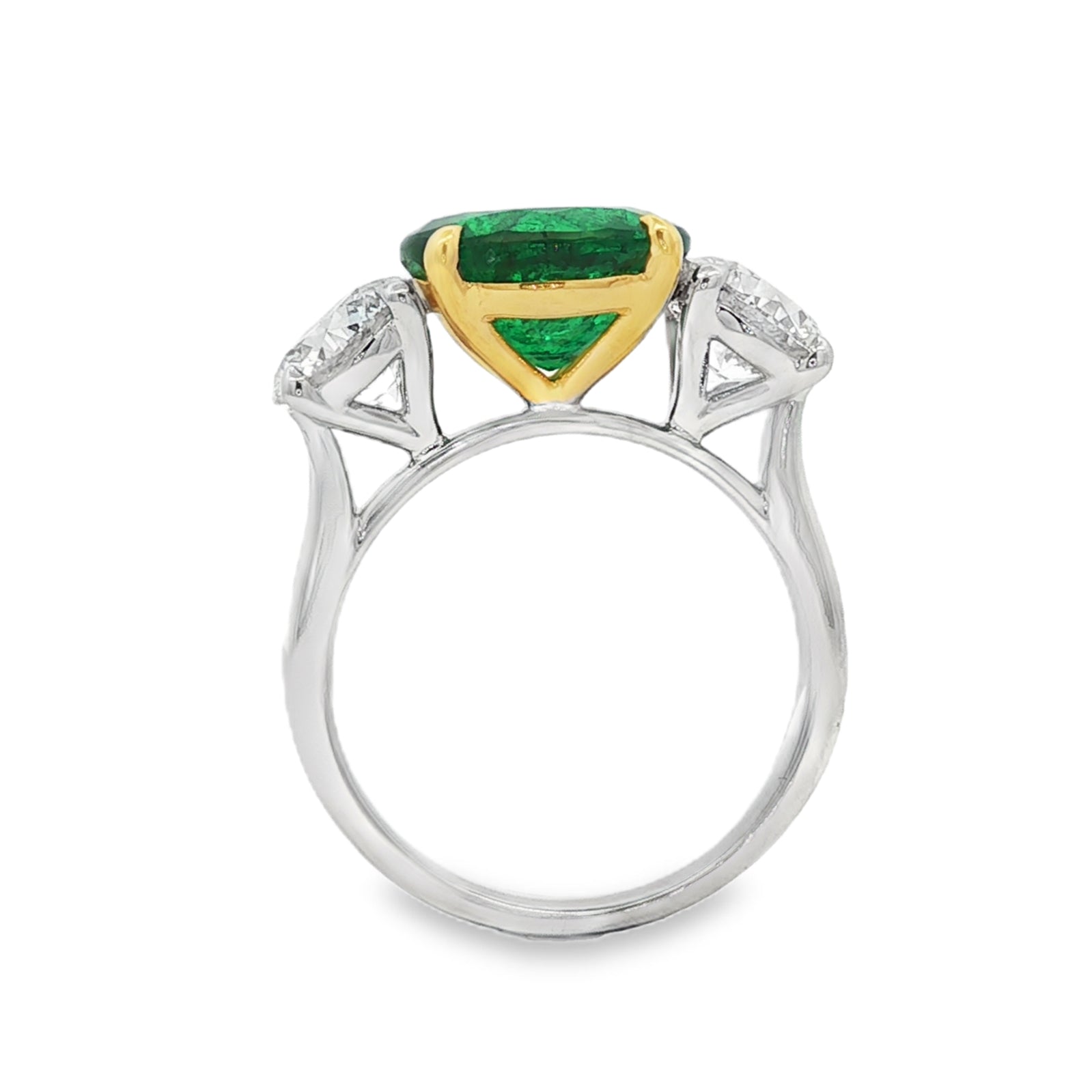 18kt White And Yellow Gold GIA Certified Diamond And GIA Certified Green Emerald Ring