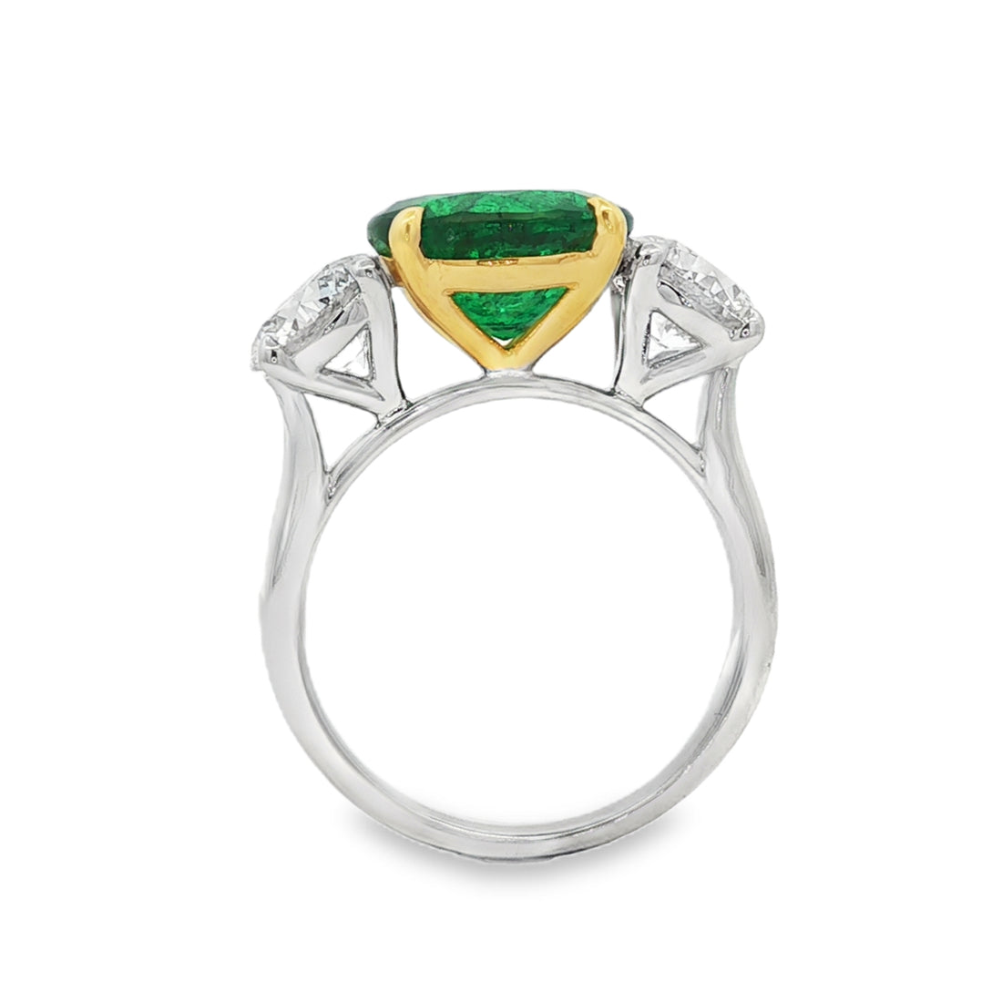18kt White And Yellow Gold GIA Certified Diamond And GIA Certified Green Emerald Ring