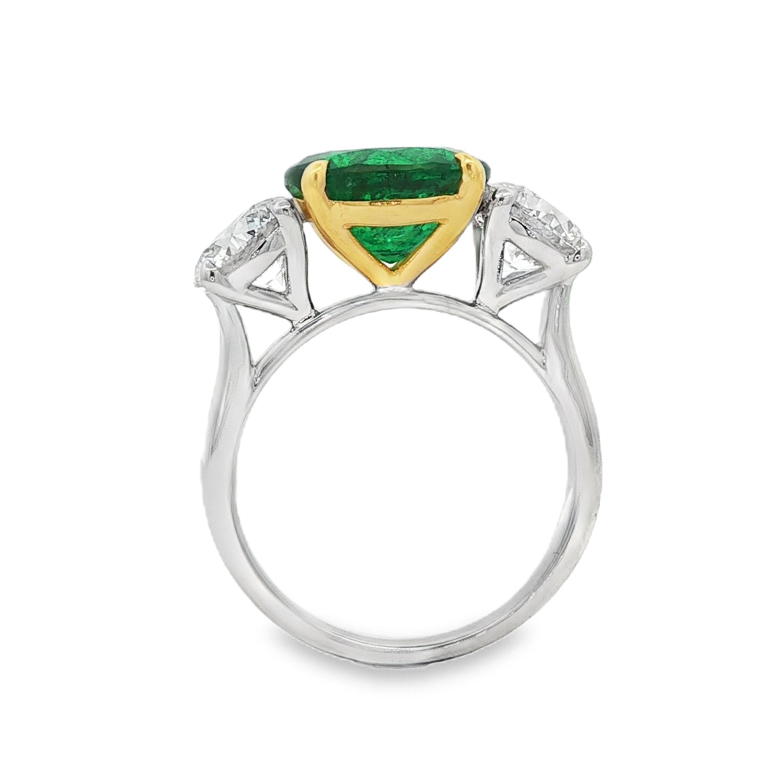 18kt White And Yellow Gold GIA Certified Diamond And GIA Certified Green Emerald Ring