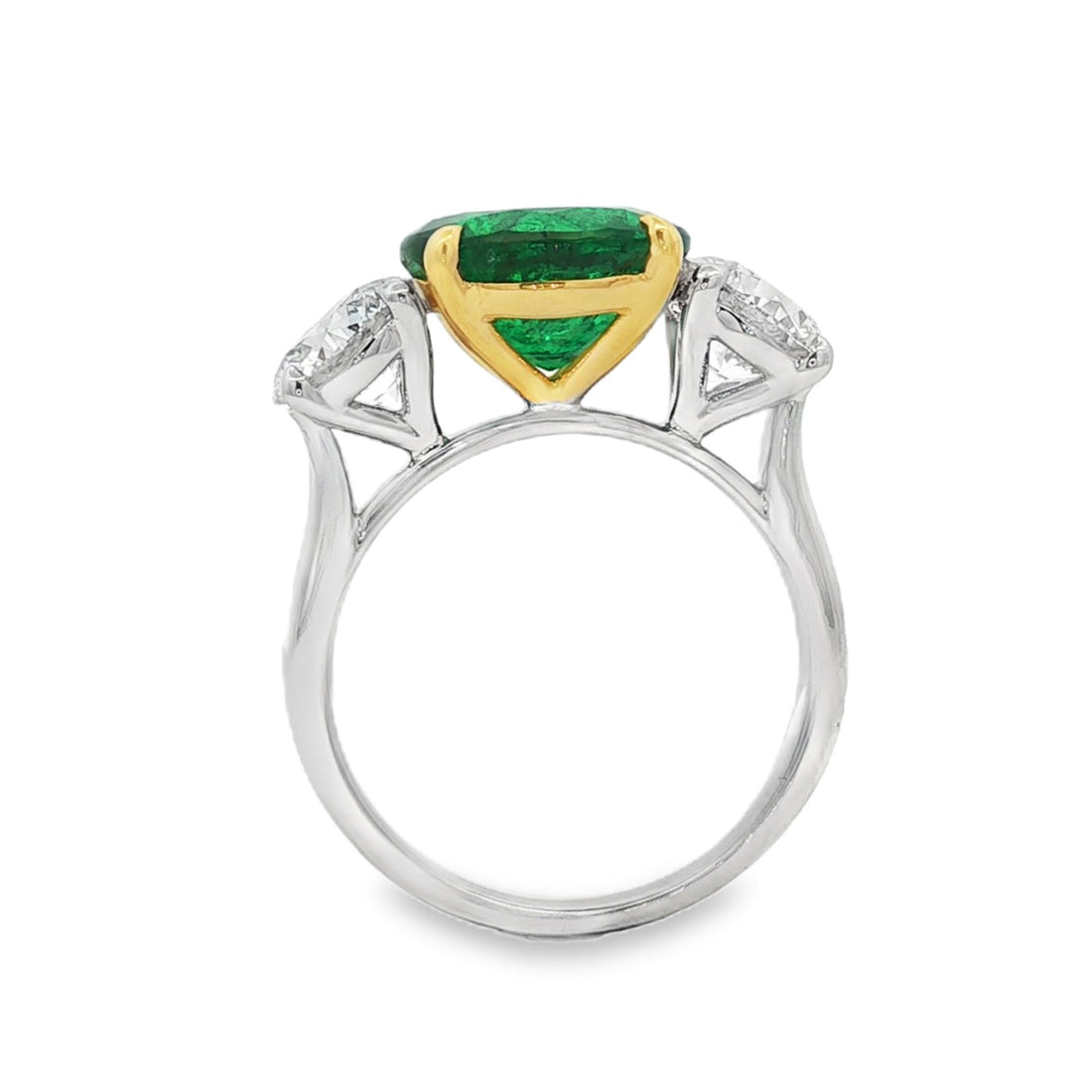 18kt White And Yellow Gold GIA Certified Diamond And GIA Certified Green Emerald Ring