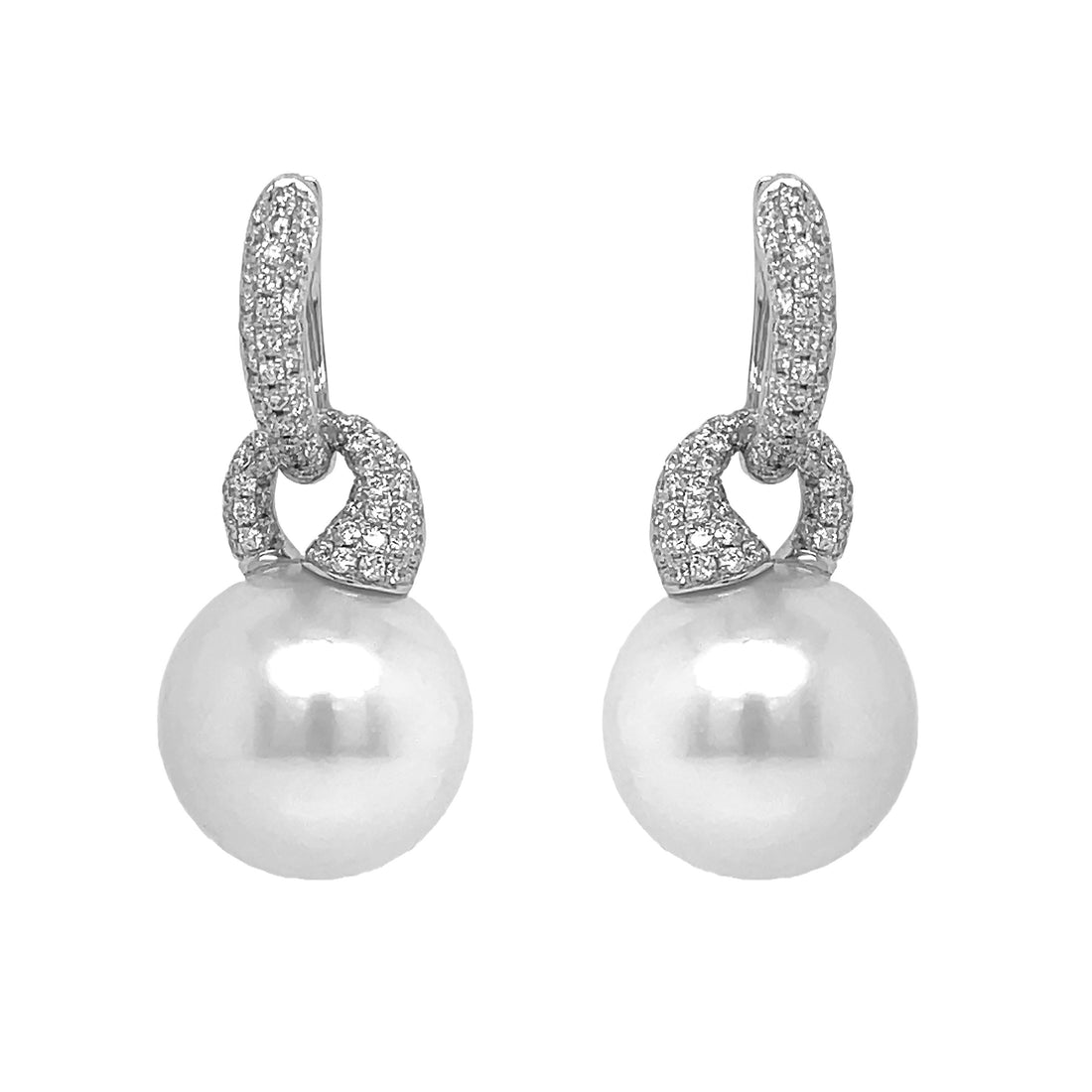 18kt White Gold Daimond and South Sea Pearl Dangling Earrings