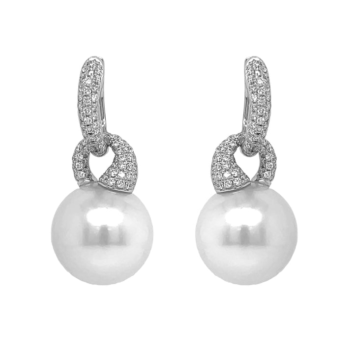 18kt White Gold Daimond and South Sea Pearl Dangling Earrings
