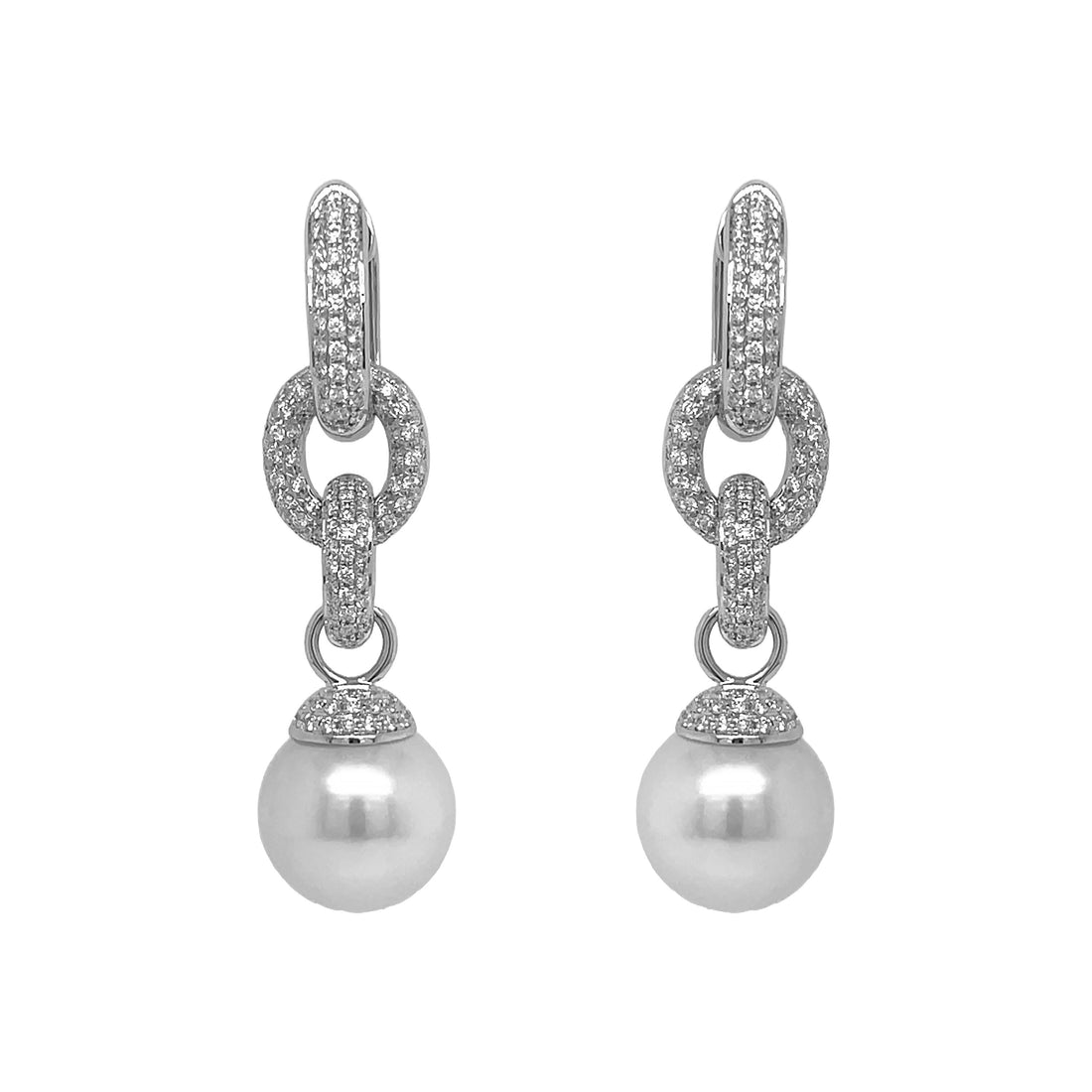 18kt White Gold Diamond and South Sea Pearl Earrings