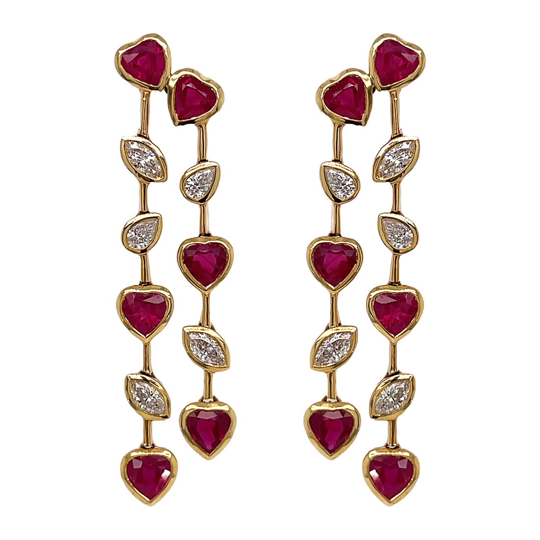 18kt Yellow Gold Diamond And Ruby Earrings