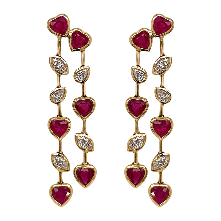 18kt Yellow Gold Diamond And Ruby Earrings