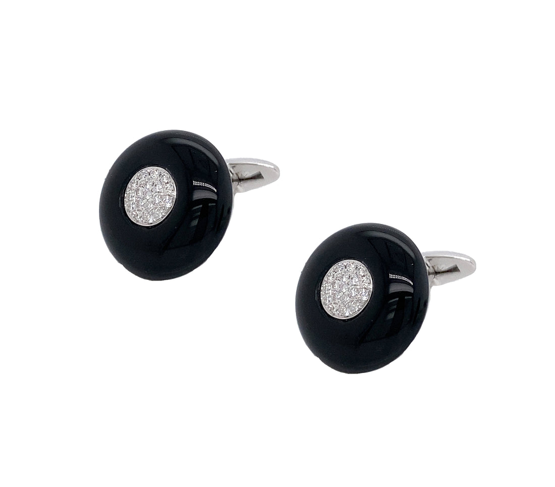 18kt White Gold Diamond And Onyx Cuff-links