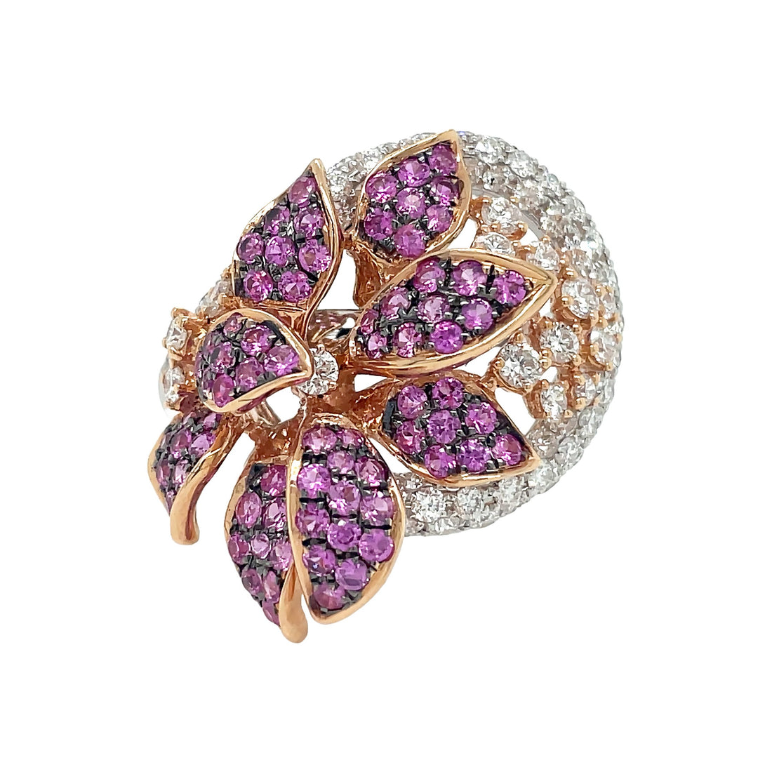 18kt White and Rose Gold Diamond and Pink Sapphire Ring