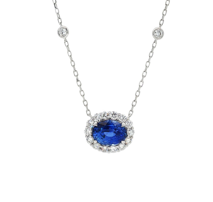 18kt White Gold Diamond And GIA Certified Blue Sapphire Pendant