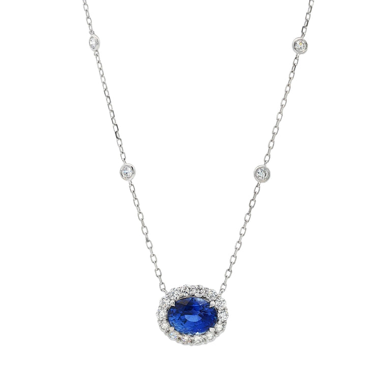 18kt White Gold Diamond And GIA Certified Blue Sapphire Pendant