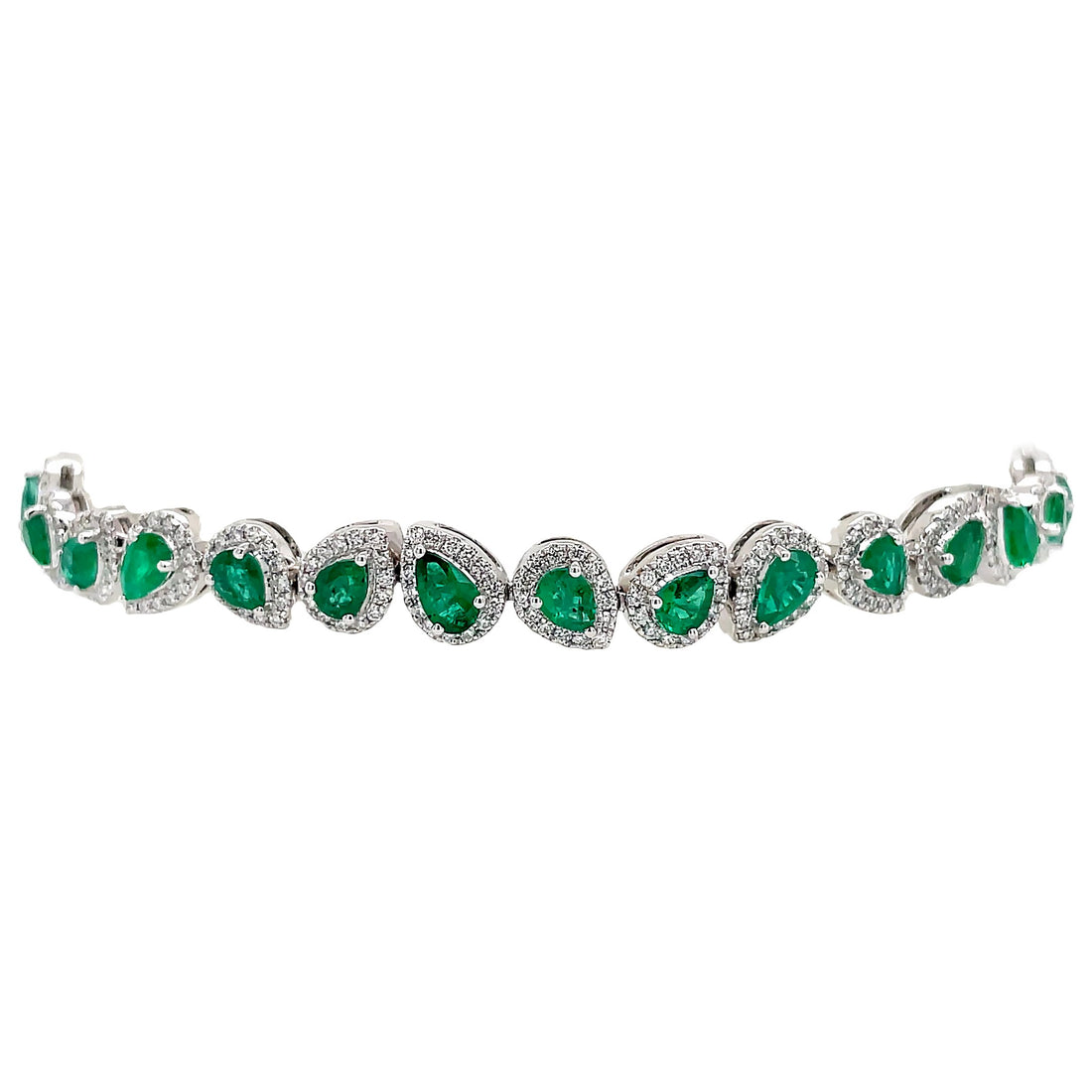 18kt White Gold Diamond and Green Emerald Bracelet