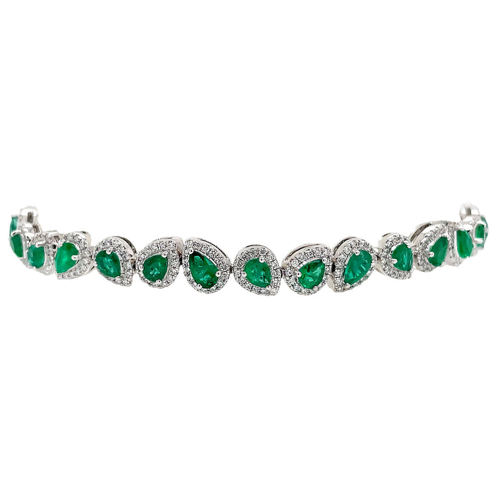 18kt White Gold Diamond and Green Emerald Bracelet