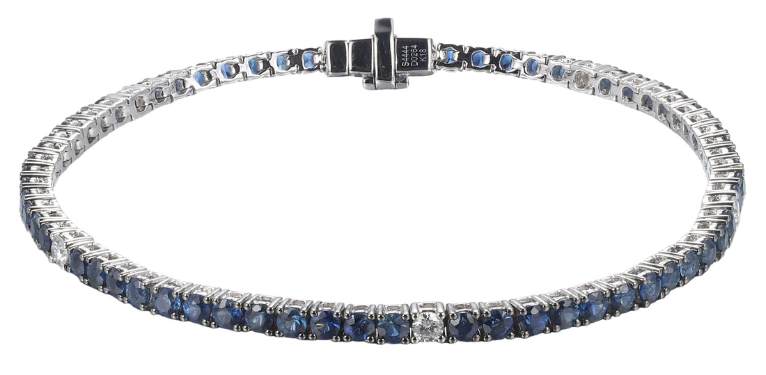 18kt White Gold Diamond and Blue Sapphire Tennis Bracelet