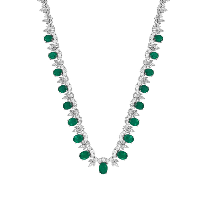 18kt White Gold Diamond and Green Emerald Necklace