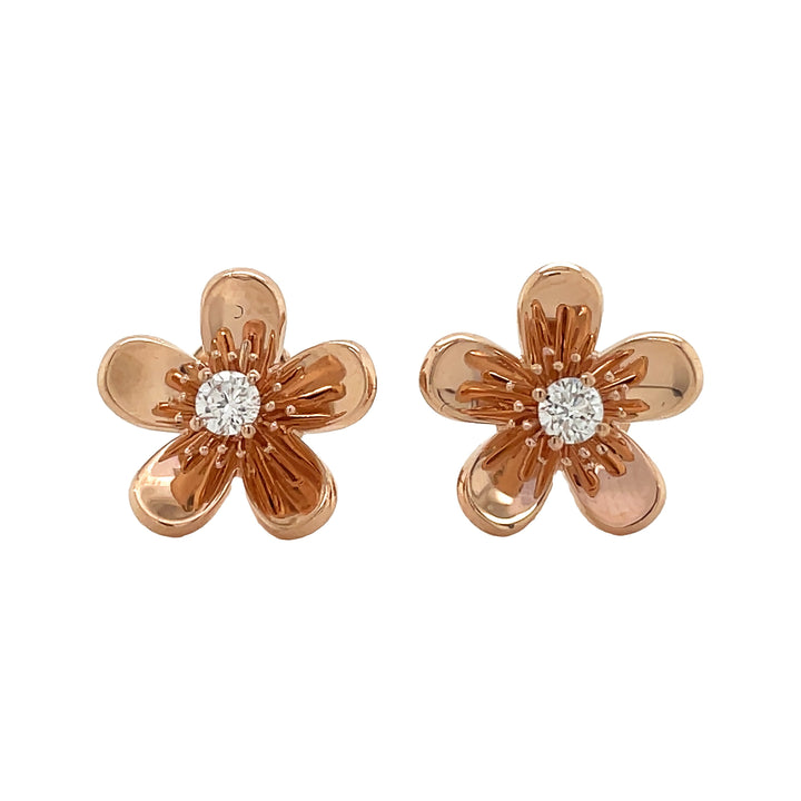 18kt Rose Gold Diamond Flower Earrings