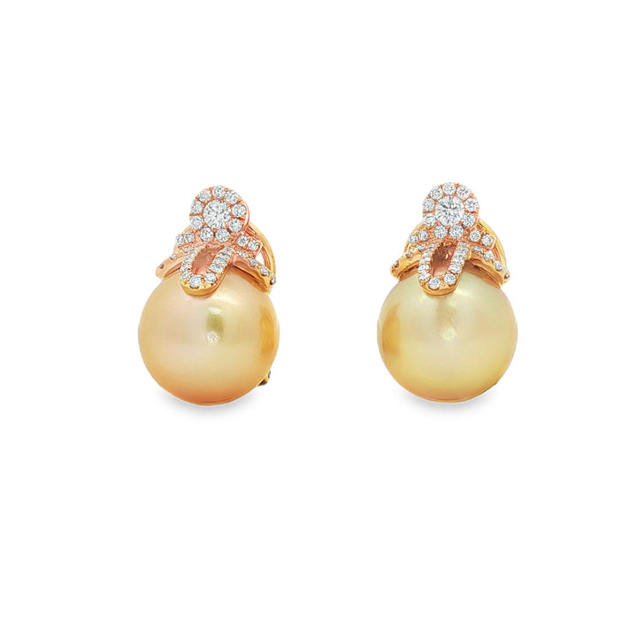18kt Yellow Gold Diamond And Pearl Earrings