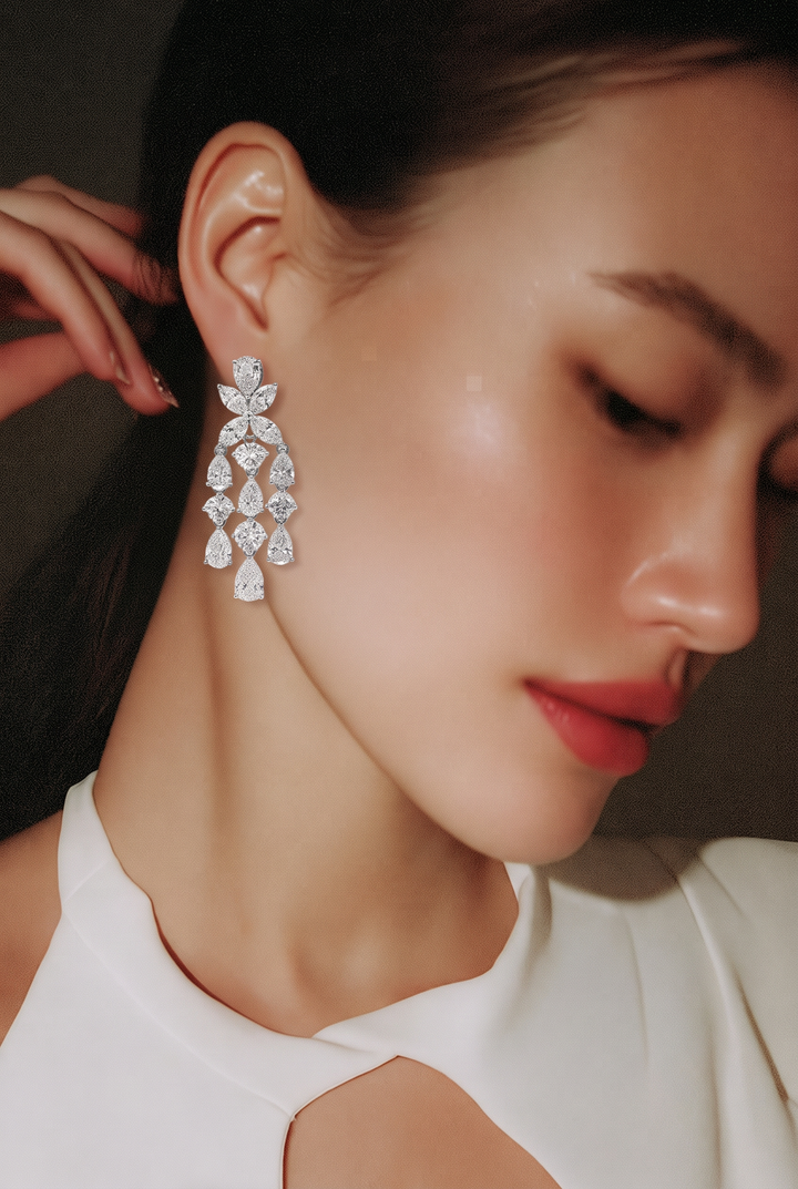 14kt White Gold Lab Diamond Dangling Earrings