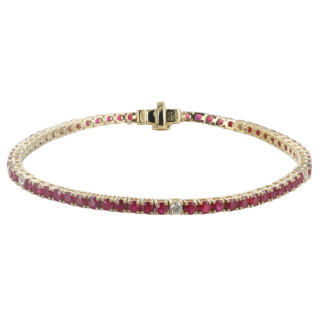 18kt Yellow Gold Diamond and Ruby Tennis Bracelet