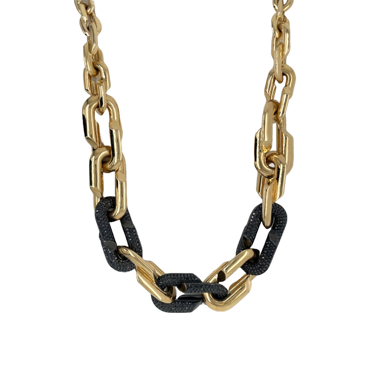18kt Yellow and White Gold Black Dimaond Link Necklace