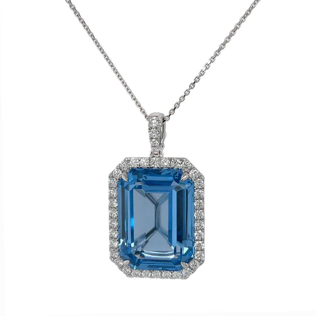 18kt White Gold Diamond and Aquamarine Pendant