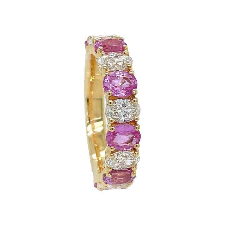 18kt Yellow Gold Diamond and Pink Sapphire Half-way Band