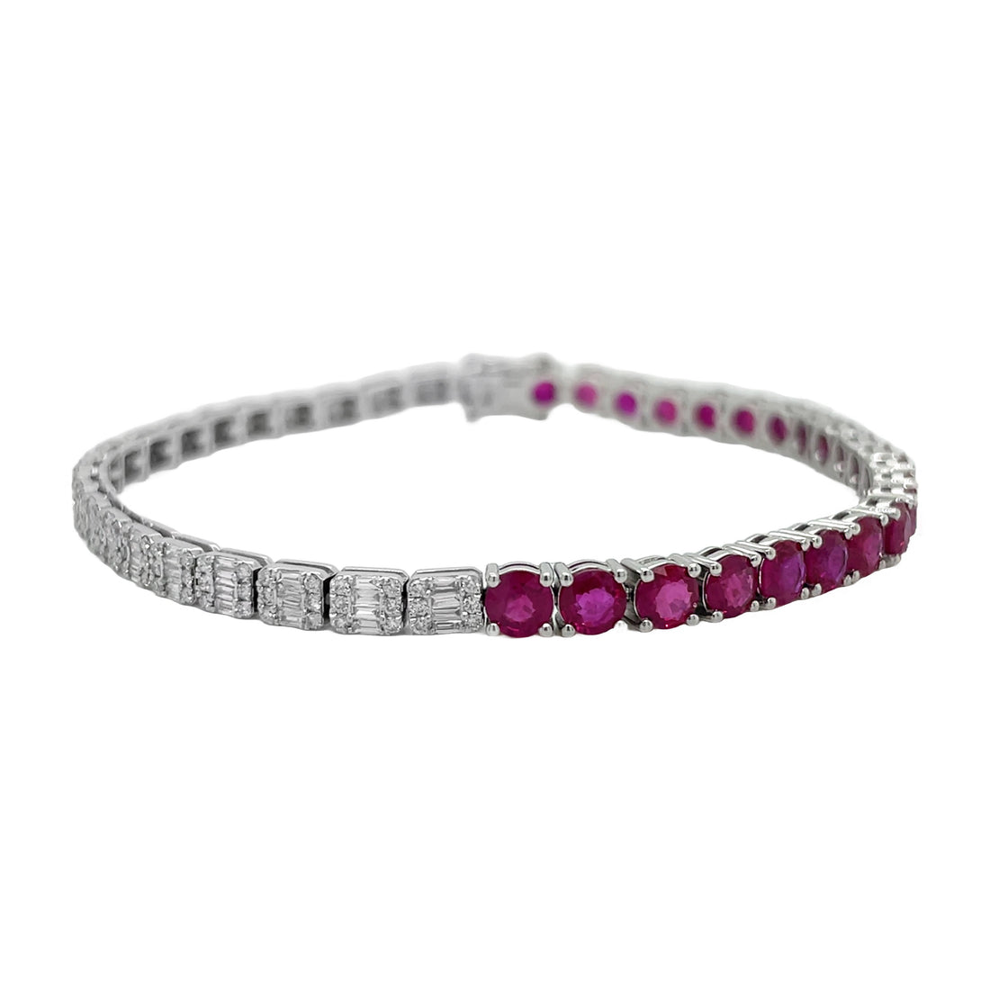 Platinum Diamond and Ruby Tennis Bracelet
