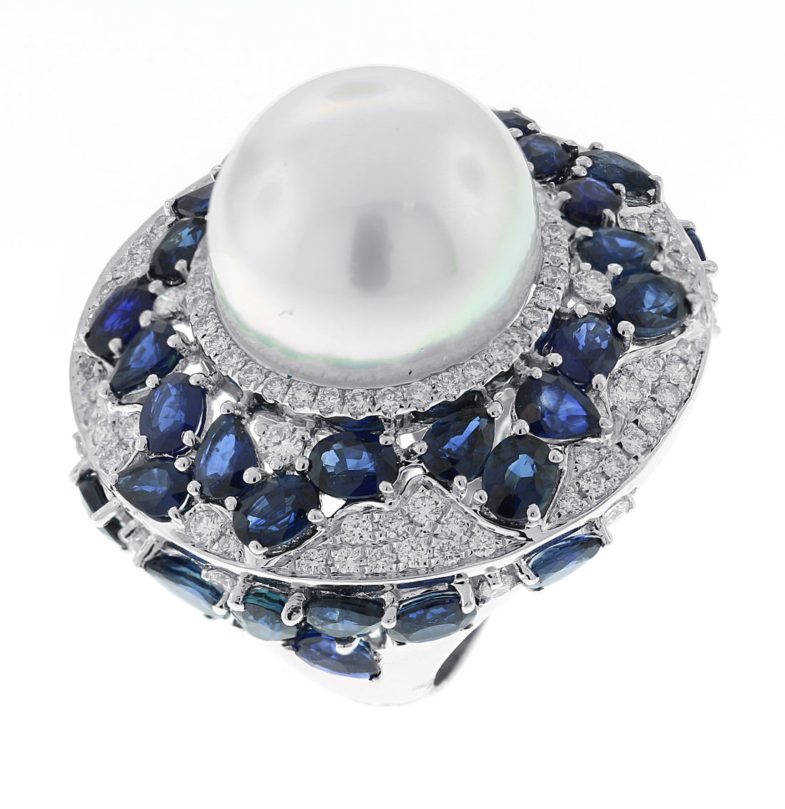 18kt White Gold Sapphire and Pearl Ring