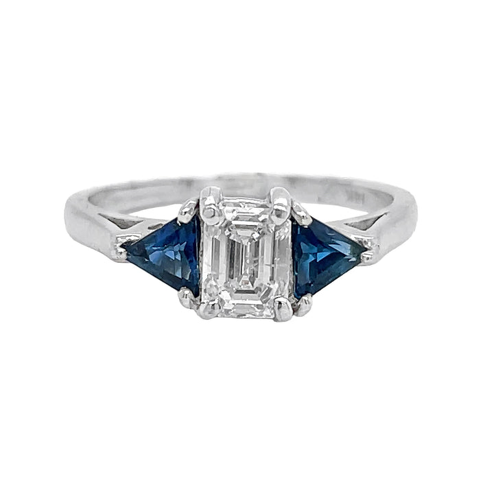 14kt White Gold Diamond And Blue Sapphire Ring
