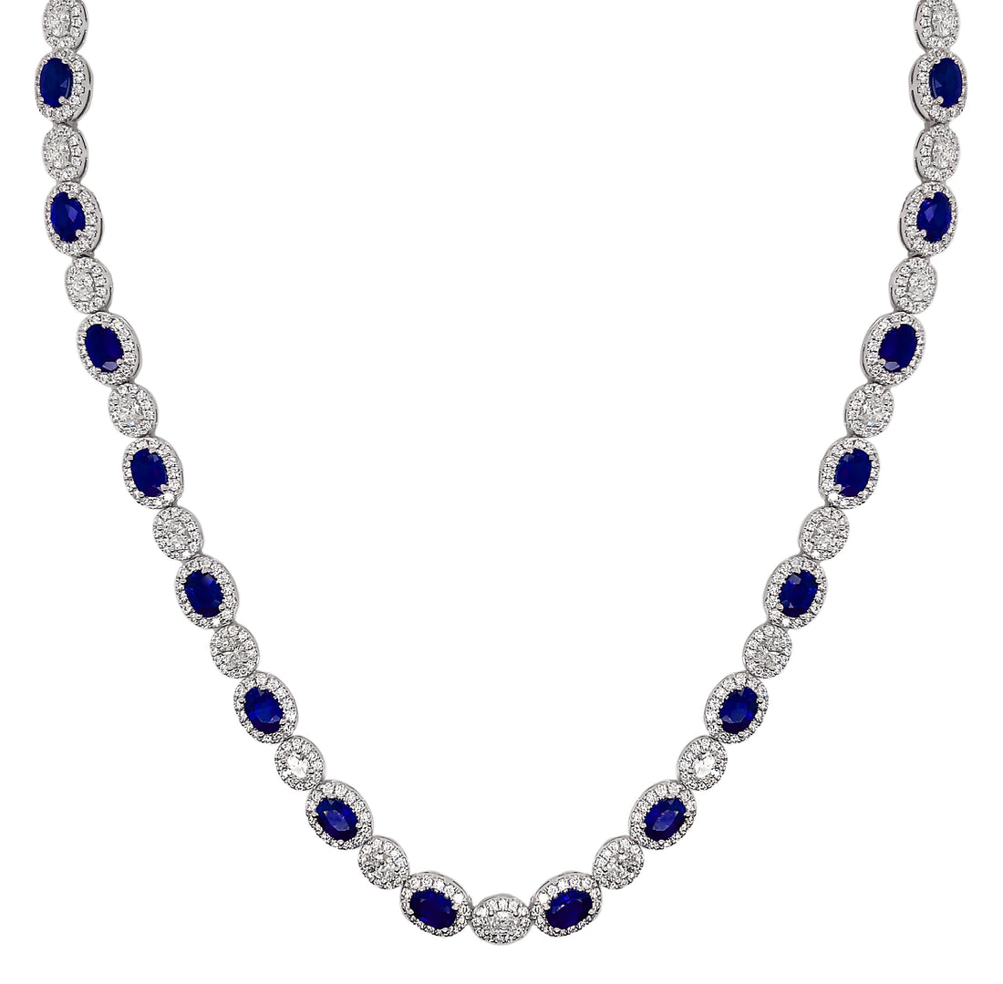 18kt White Gold Diamond and Blue Sapphire Necklace.