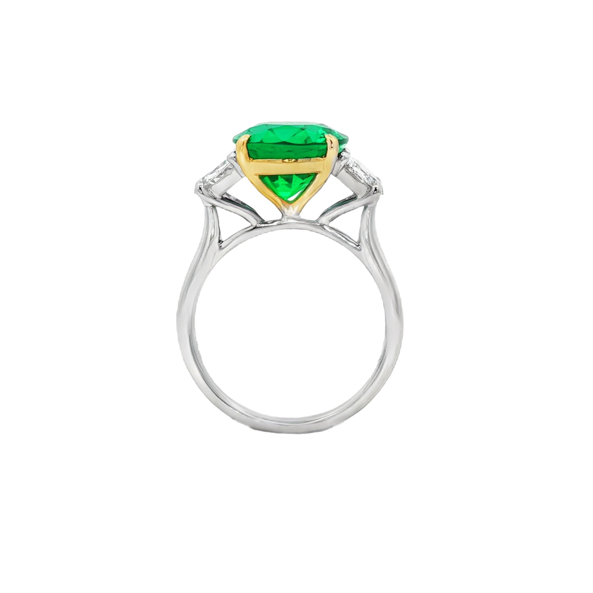 14kt Yellow And White Gold Lab Diamond And Green Emerald Ring