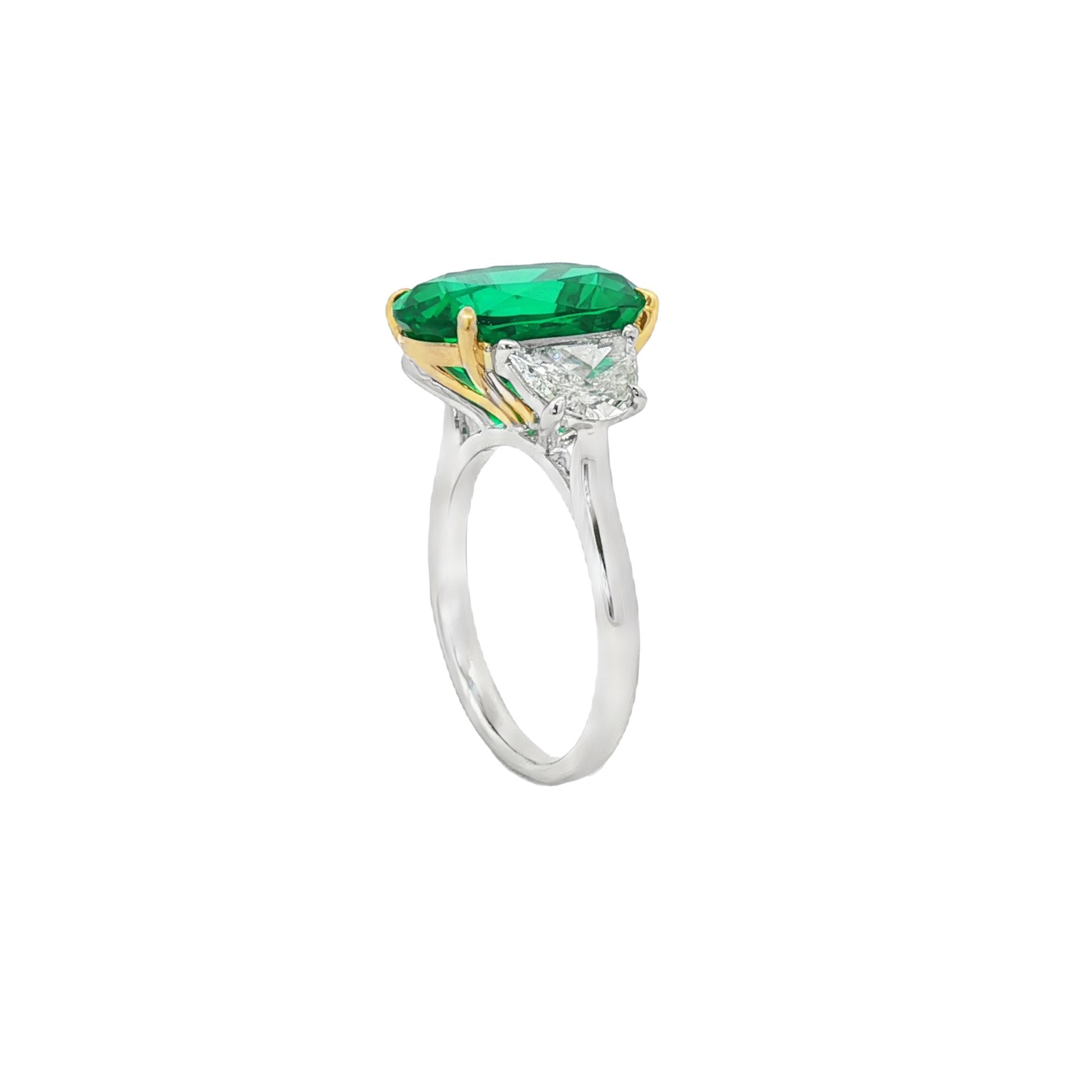 14kt Yellow And White Gold Lab Diamond And Green Emerald Ring