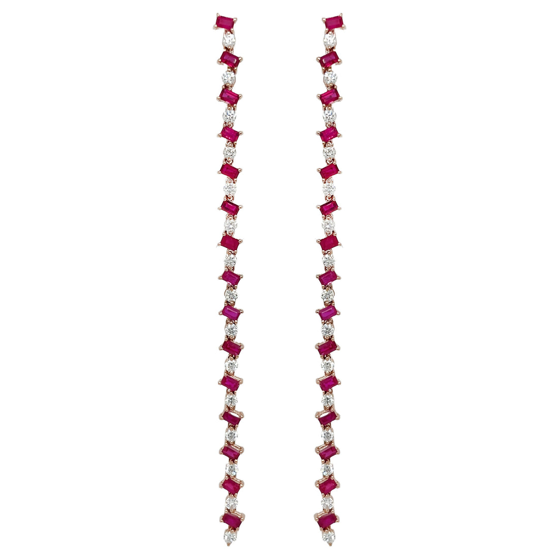 18kt Rose Gold Diamond and Ruby Long Dangling Earrings