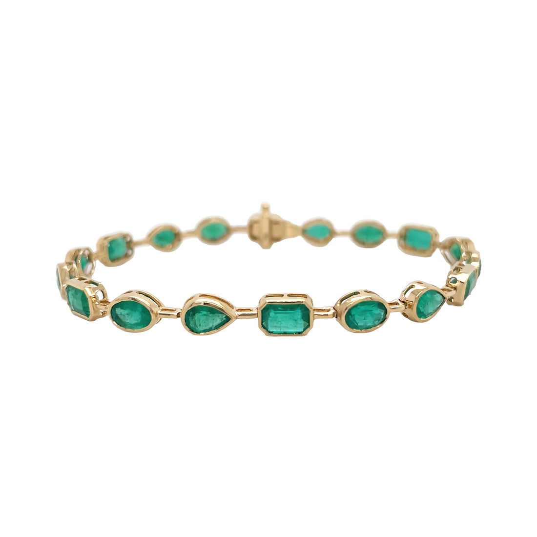 18kt Yellow Gold Diamond and Green Emerald Tennis Bracelet