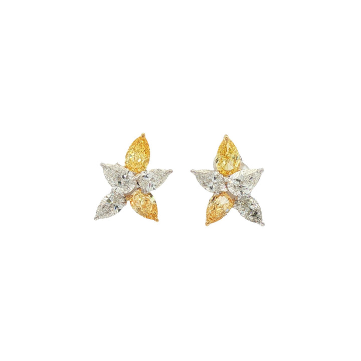 18kt White And Yellow Gold Lab Diamond And Yellow Diamond Earring