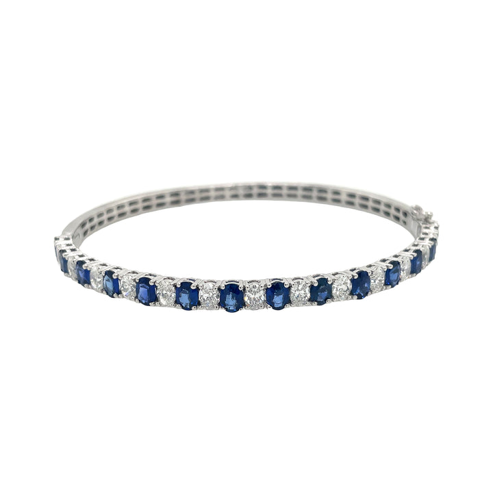 18Kt White Gold Diamond and Blue Sapphire Bangle