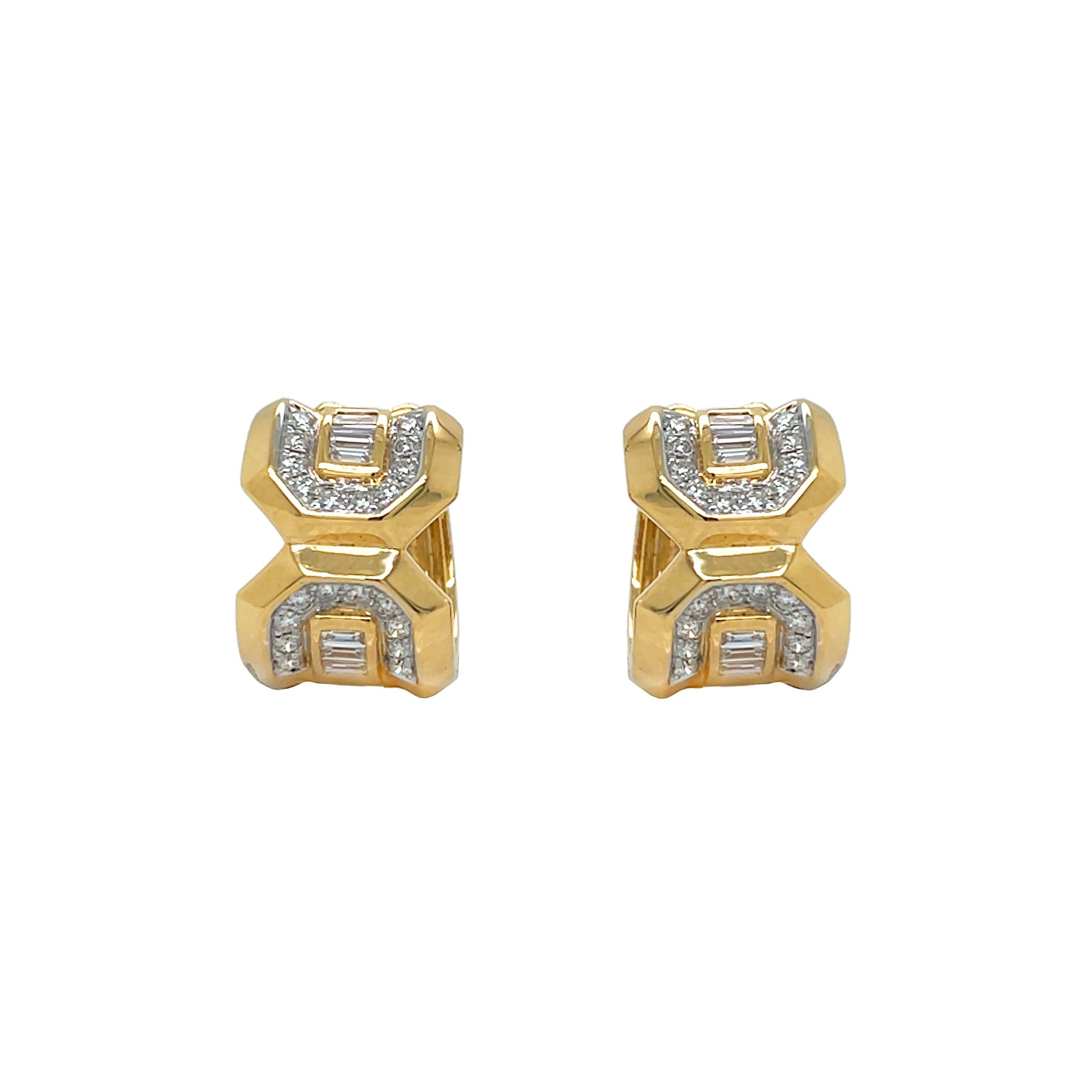 18kt Yellowm And White Gold Diamond Huggie Earrings
