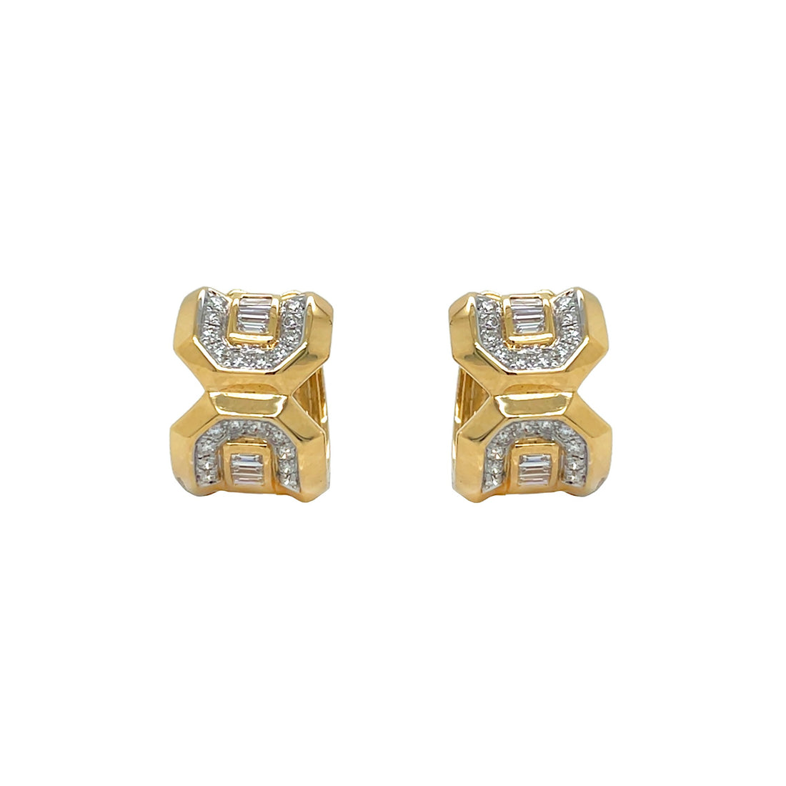 18kt Yellowm And White Gold Diamond Huggie Earrings