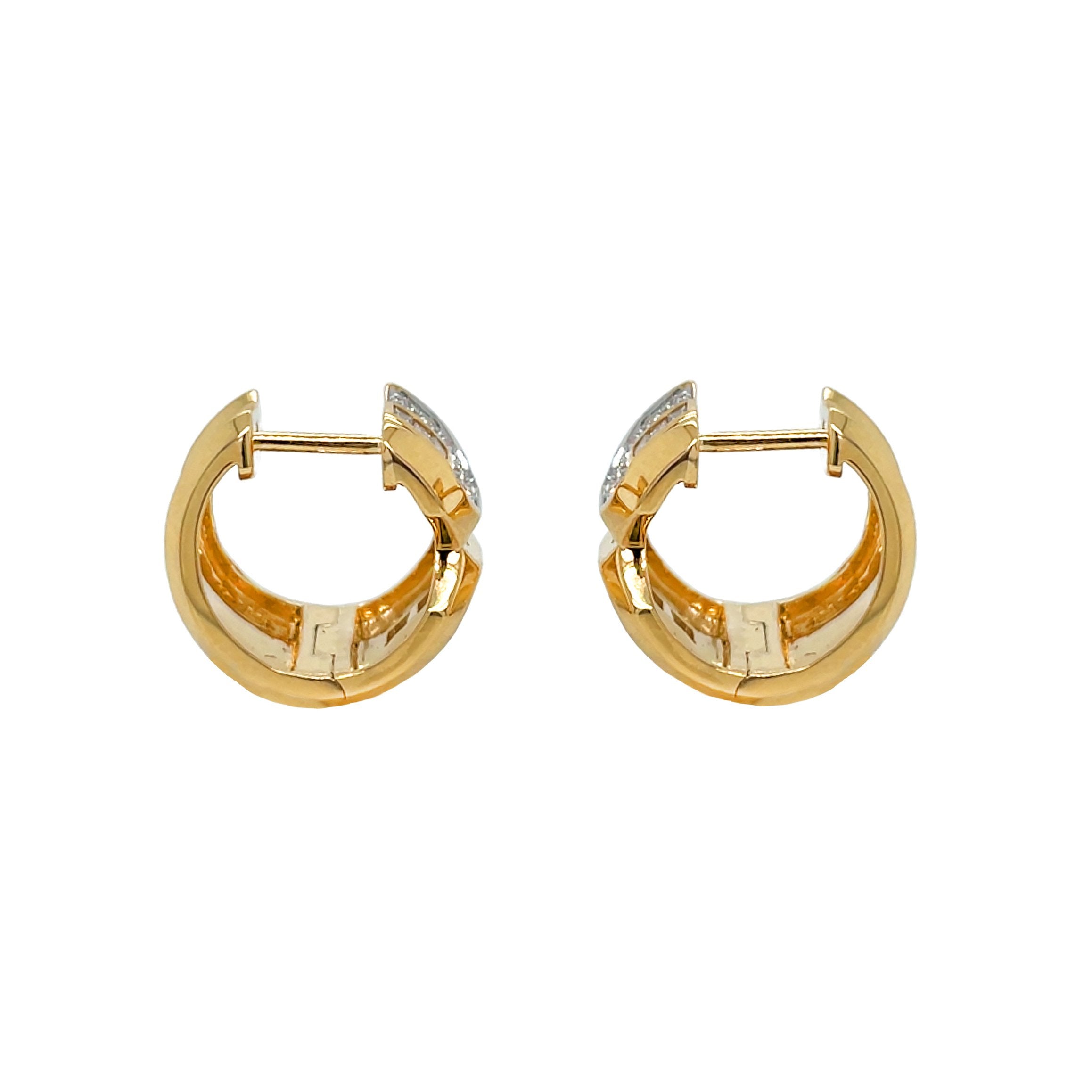 18kt Yellowm And White Gold Diamond Huggie Earrings