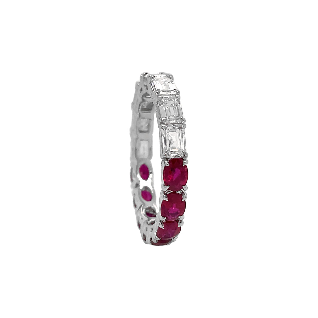 18kt White Gold Diamond And Ruby Band.