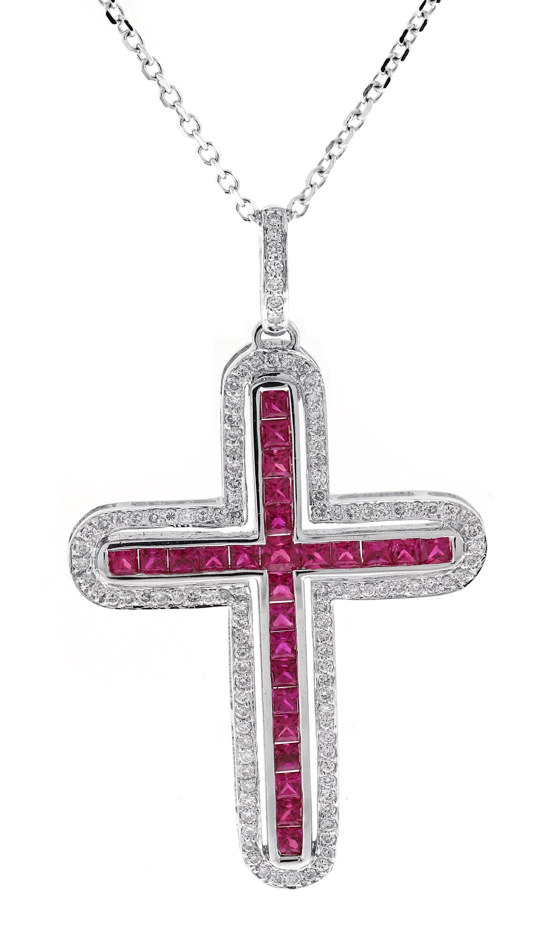 18kt White Gold Ruby and Diamond Cross