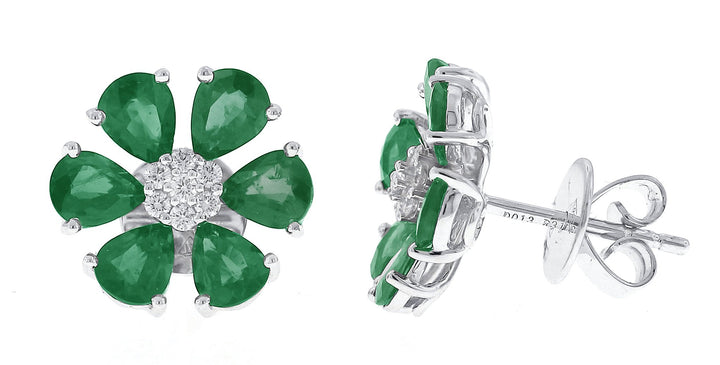 18kt White Gold Diamond And Emerald Earrings