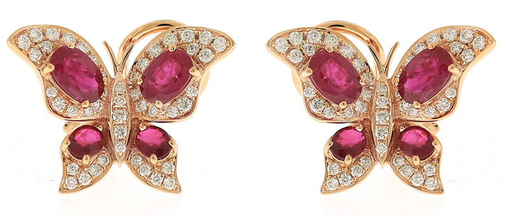 18kt Rose Gold Diamond And Ruby Earrings