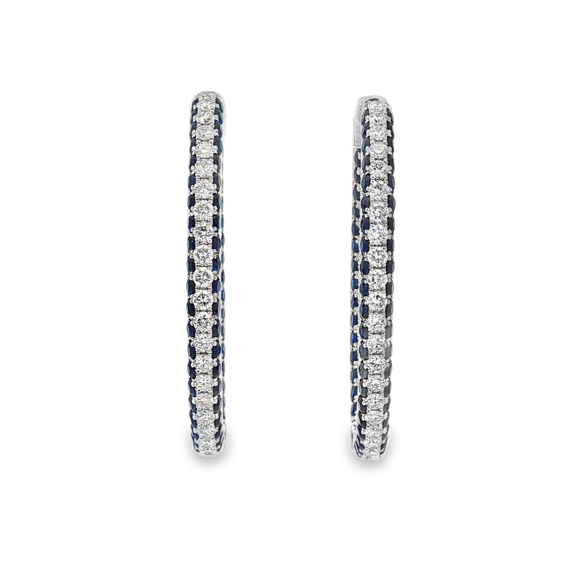 14kt White Gold Lab Diamond And Blue Sapphire Hoops