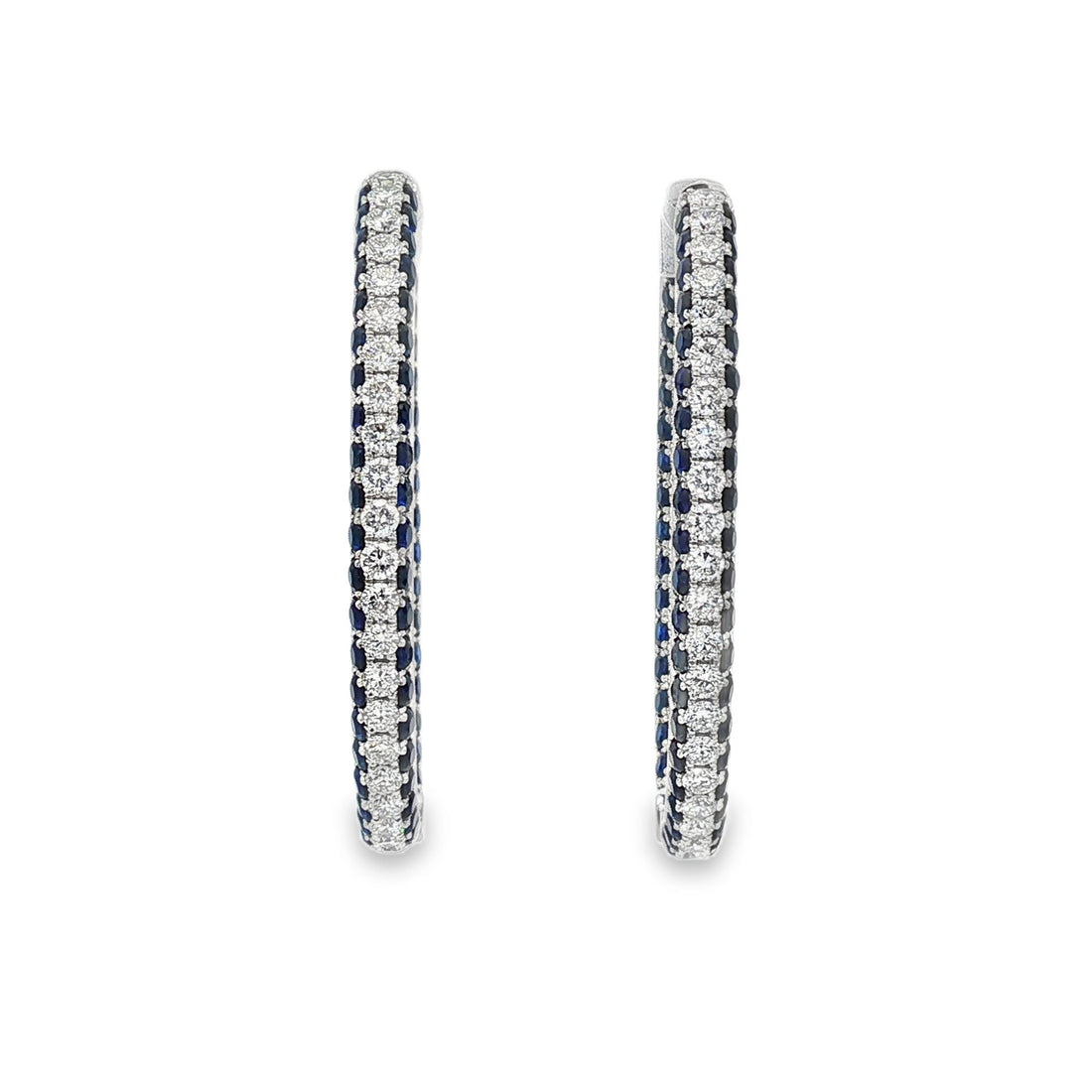 14kt White Gold Lab Diamond And Blue Sapphire Hoops