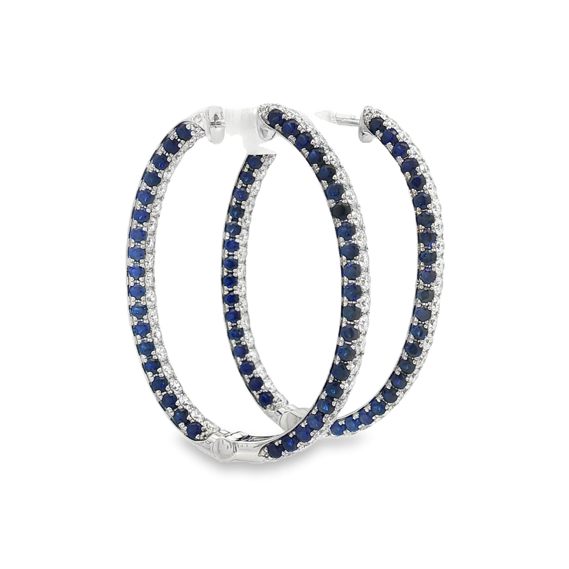 14kt White Gold Lab Diamond And Blue Sapphire Hoops