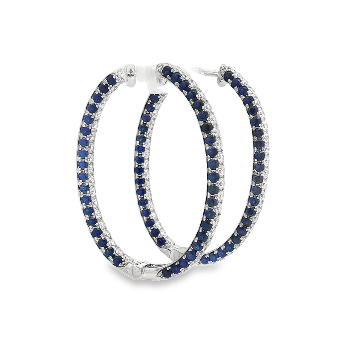 14kt White Gold Lab Diamond And Blue Sapphire Hoops
