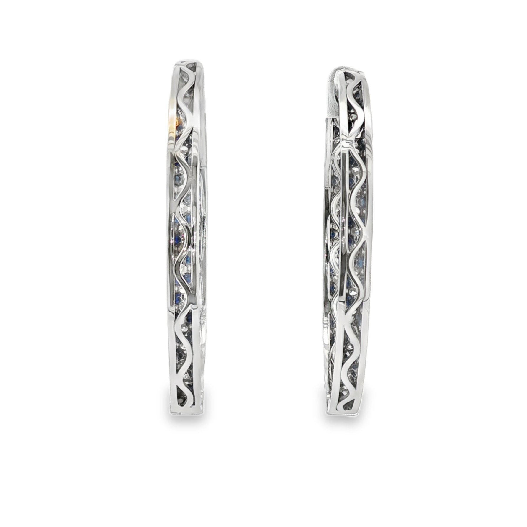 14kt White Gold Lab Diamond And Blue Sapphire Hoops